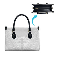 Peniamina Gospel Day Niue Leather Bag Cross Dove Hiapo Pattern White LT14 - Polynesian Pride
