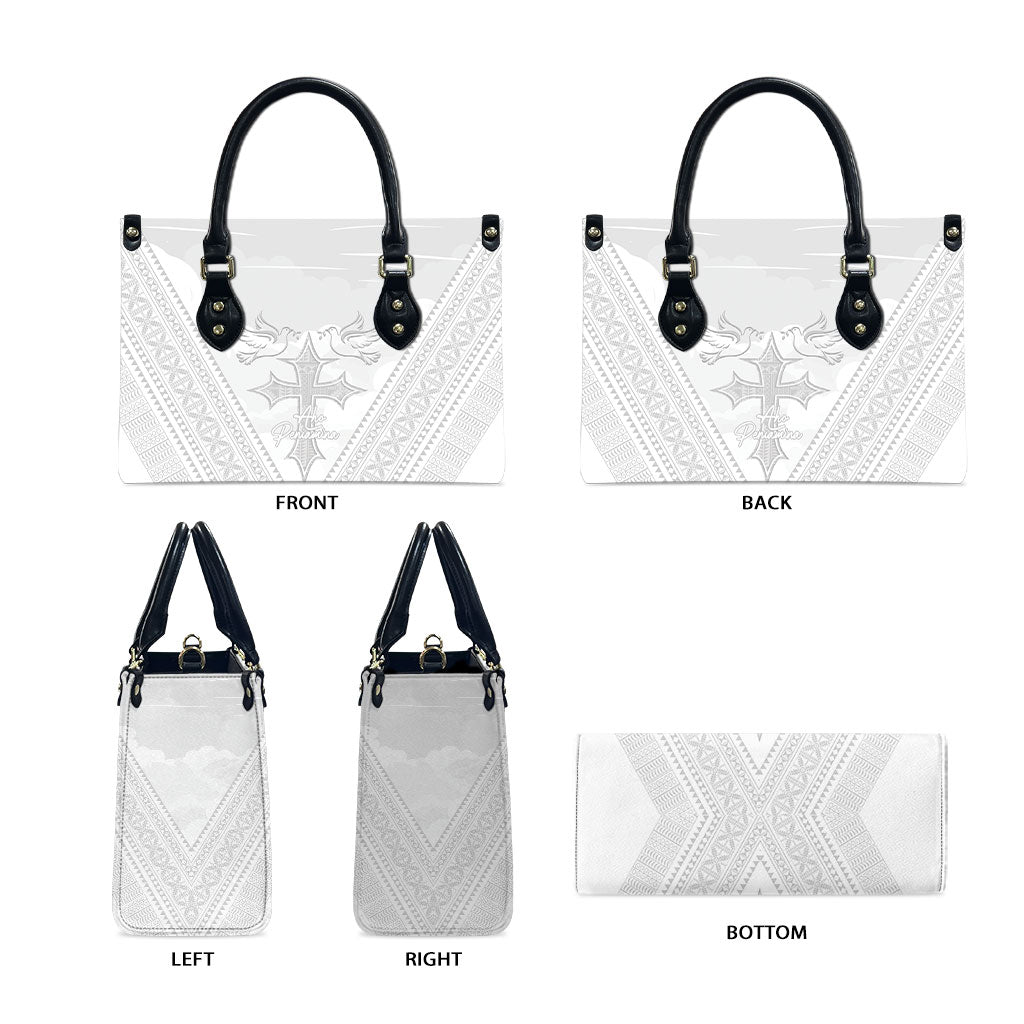 Peniamina Gospel Day Niue Leather Bag Cross Dove Hiapo Pattern White LT14 - Polynesian Pride