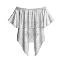 Peniamina Gospel Day Niue Off Shoulder Wrap Waist Top Cross Dove Hiapo Pattern White