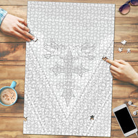 Peniamina Gospel Day Niue Puzzle Cross Dove Hiapo Pattern White LT14 White - Polynesian Pride
