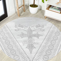Peniamina Gospel Day Niue Round Carpet Cross Dove Hiapo Pattern White LT14 White - Polynesian Pride