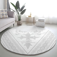 Peniamina Gospel Day Niue Round Carpet Cross Dove Hiapo Pattern White LT14 - Polynesian Pride