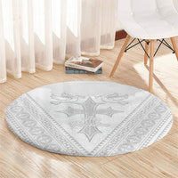 Peniamina Gospel Day Niue Round Carpet Cross Dove Hiapo Pattern White LT14 - Polynesian Pride
