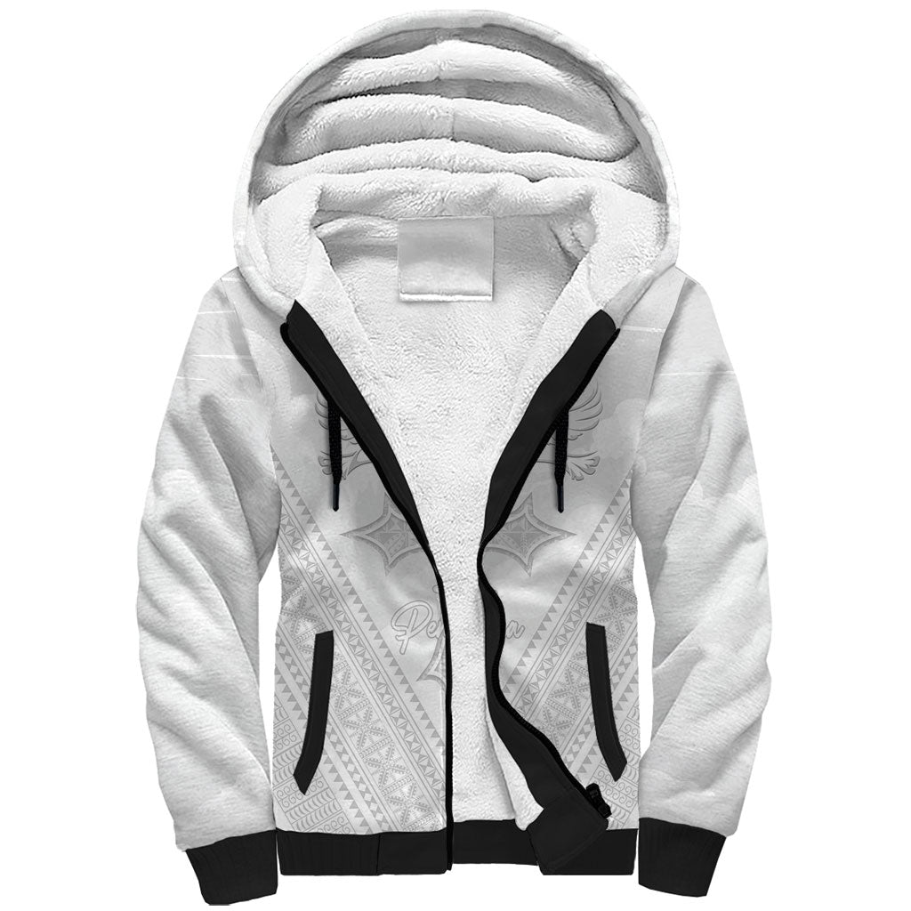 Peniamina Gospel Day Niue Sherpa Hoodie Cross Dove Hiapo Pattern White LT14 Unisex White - Polynesian Pride
