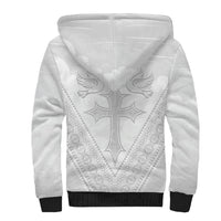 Peniamina Gospel Day Niue Sherpa Hoodie Cross Dove Hiapo Pattern White LT14 - Polynesian Pride