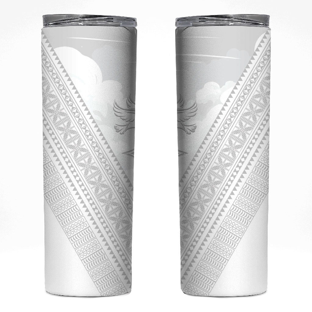 Peniamina Gospel Day Niue Skinny Tumbler Cross Dove Hiapo Pattern White LT14 White - Polynesian Pride