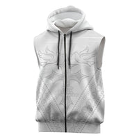 Peniamina Gospel Day Niue Sleeveless Zip Hoodie Cross Dove Hiapo Pattern White LT14 White - Polynesian Pride