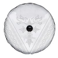 Peniamina Gospel Day Niue Spare Tire Cover Cross Dove Hiapo Pattern White LT14 - Polynesian Pride