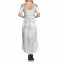 Peniamina Gospel Day Niue Summer Maxi Dress Cross Dove Hiapo Pattern White LT14 - Polynesian Pride