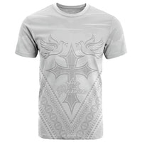 Peniamina Gospel Day Niue T Shirt Cross Dove Hiapo Pattern White
