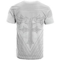 Peniamina Gospel Day Niue T Shirt Cross Dove Hiapo Pattern White