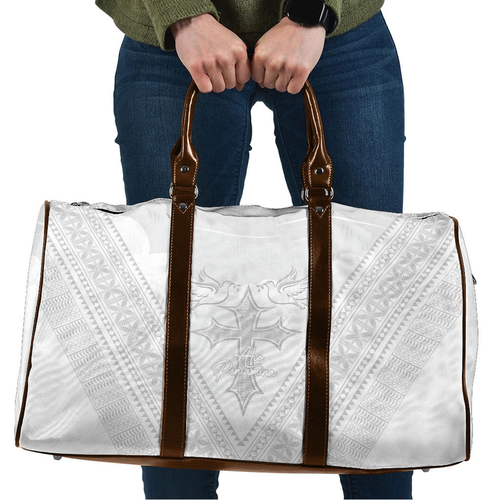 Peniamina Gospel Day Niue Travel Bag Cross Dove Hiapo Pattern White LT14 White - Polynesian Pride