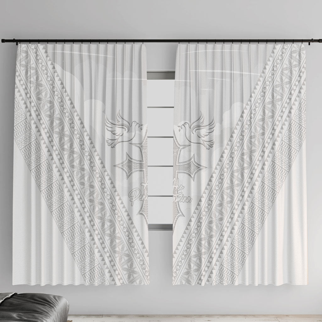 Peniamina Gospel Day Niue Window Curtain Cross Dove Hiapo Pattern White