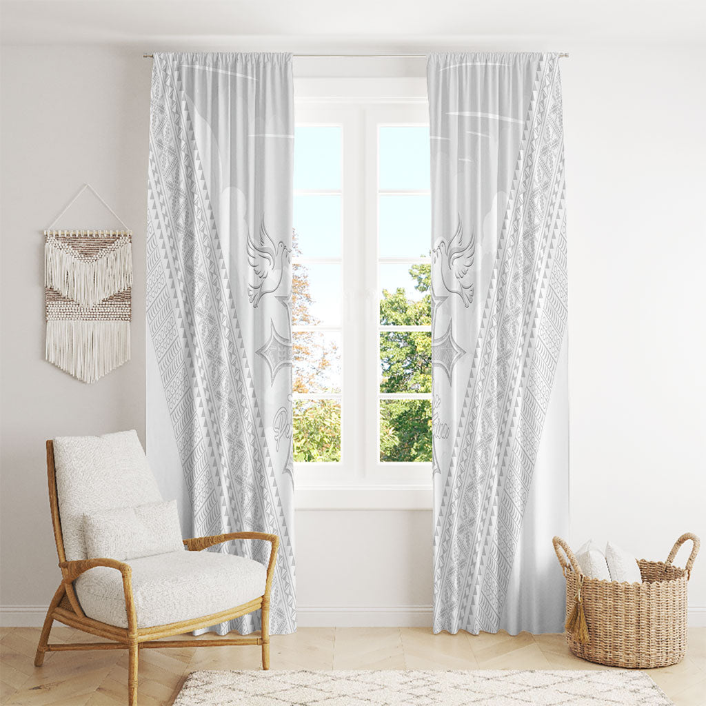 Peniamina Gospel Day Niue Window Curtain Cross Dove Hiapo Pattern White