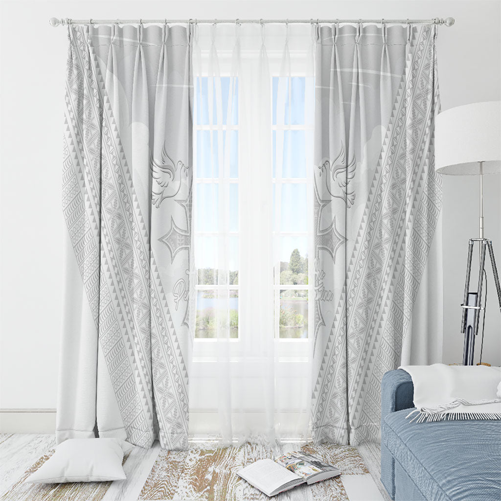 Peniamina Gospel Day Niue Window Curtain Cross Dove Hiapo Pattern White