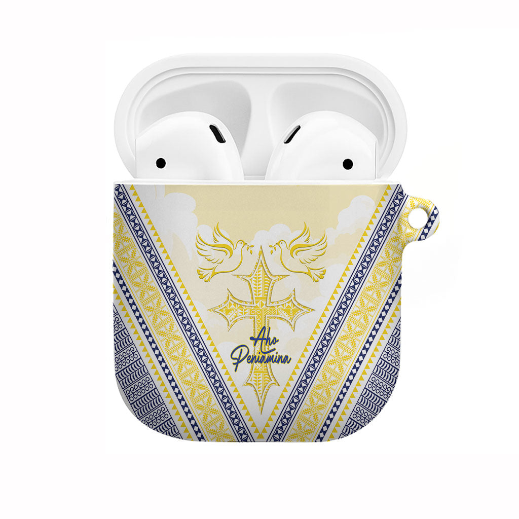 Peniamina Gospel Day Niue AirPods Case Cross Dove Hiapo Pattern Yellow LT14 Yellow - Polynesian Pride