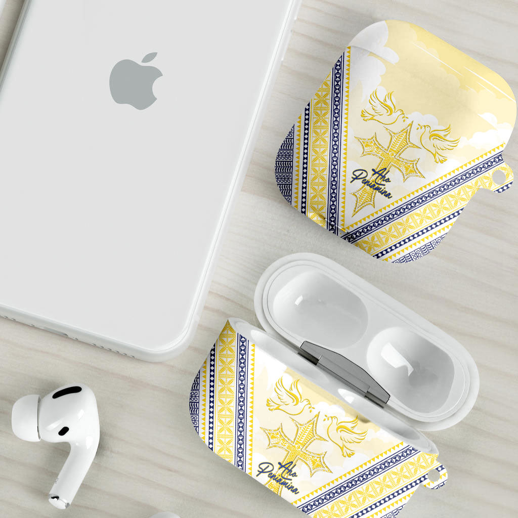 Peniamina Gospel Day Niue AirPods Case Cross Dove Hiapo Pattern Yellow LT14 - Polynesian Pride