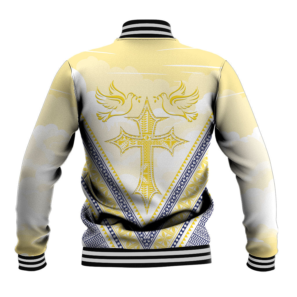 Peniamina Gospel Day Niue Baseball Jacket Cross Dove Hiapo Pattern Yellow LT14 - Polynesian Pride