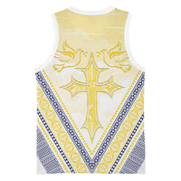 Peniamina Gospel Day Niue Basketball Jersey Cross Dove Hiapo Pattern Yellow LT14 - Polynesian Pride