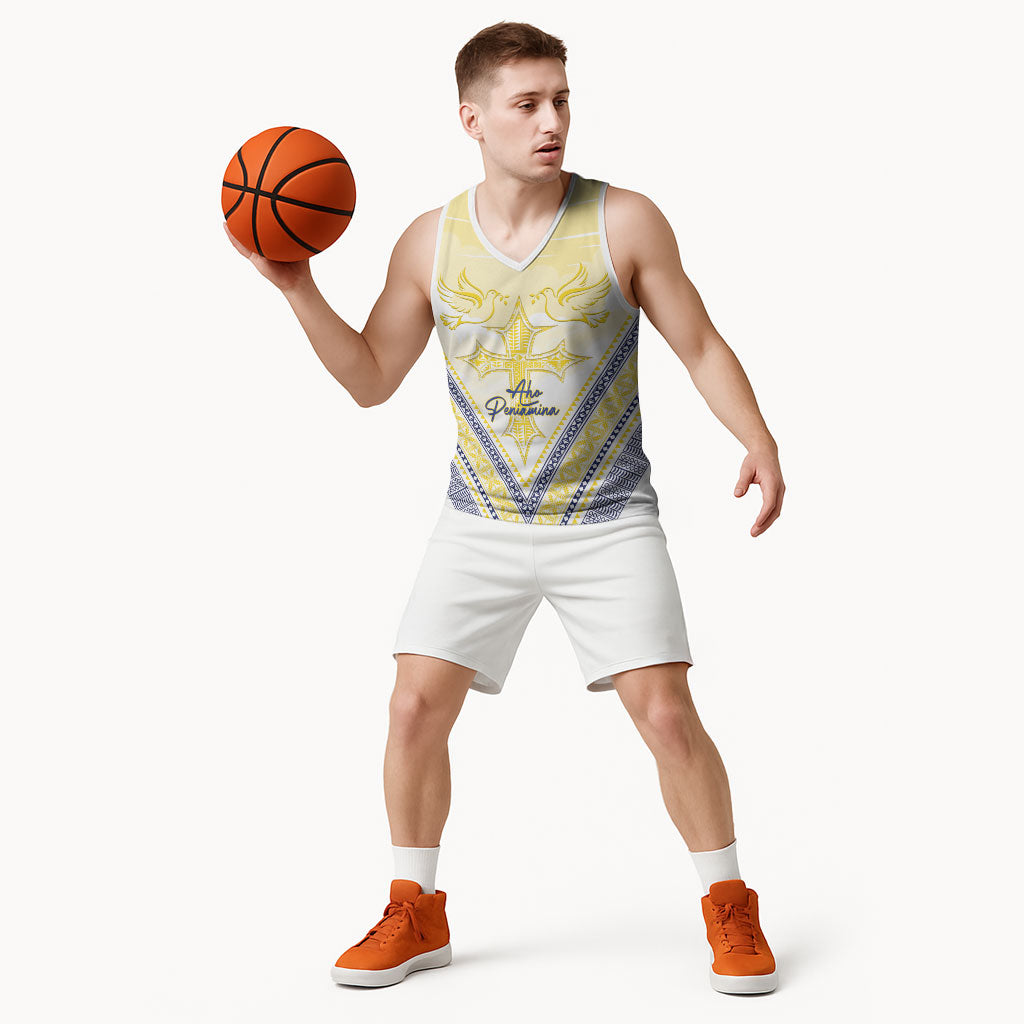 Peniamina Gospel Day Niue Basketball Jersey Cross Dove Hiapo Pattern Yellow LT14 - Polynesian Pride