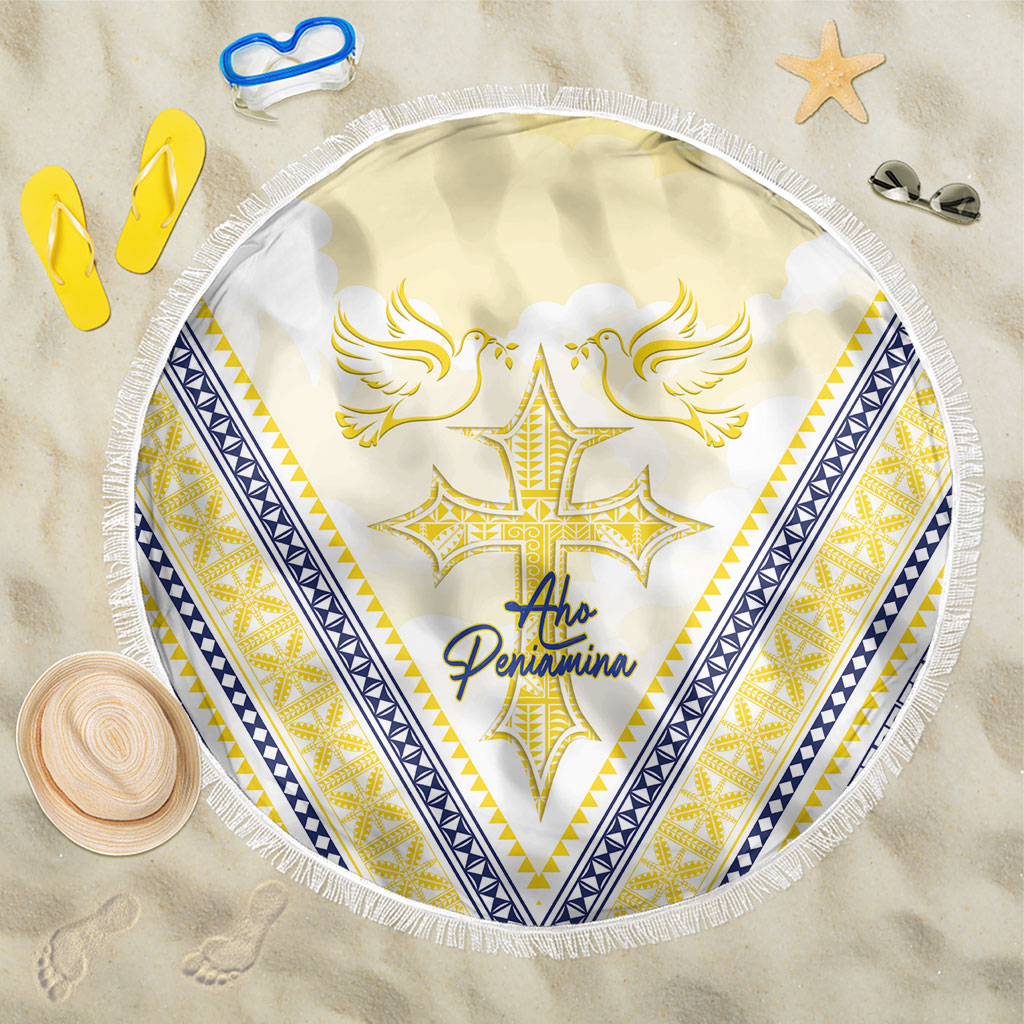 Peniamina Gospel Day Niue Beach Blanket Cross Dove Hiapo Pattern Yellow LT14 One Size 150cm Yellow - Polynesian Pride
