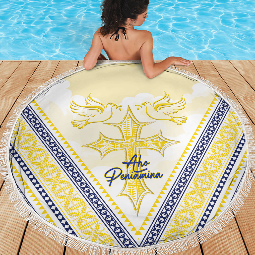 Peniamina Gospel Day Niue Beach Blanket Cross Dove Hiapo Pattern Yellow LT14 - Polynesian Pride