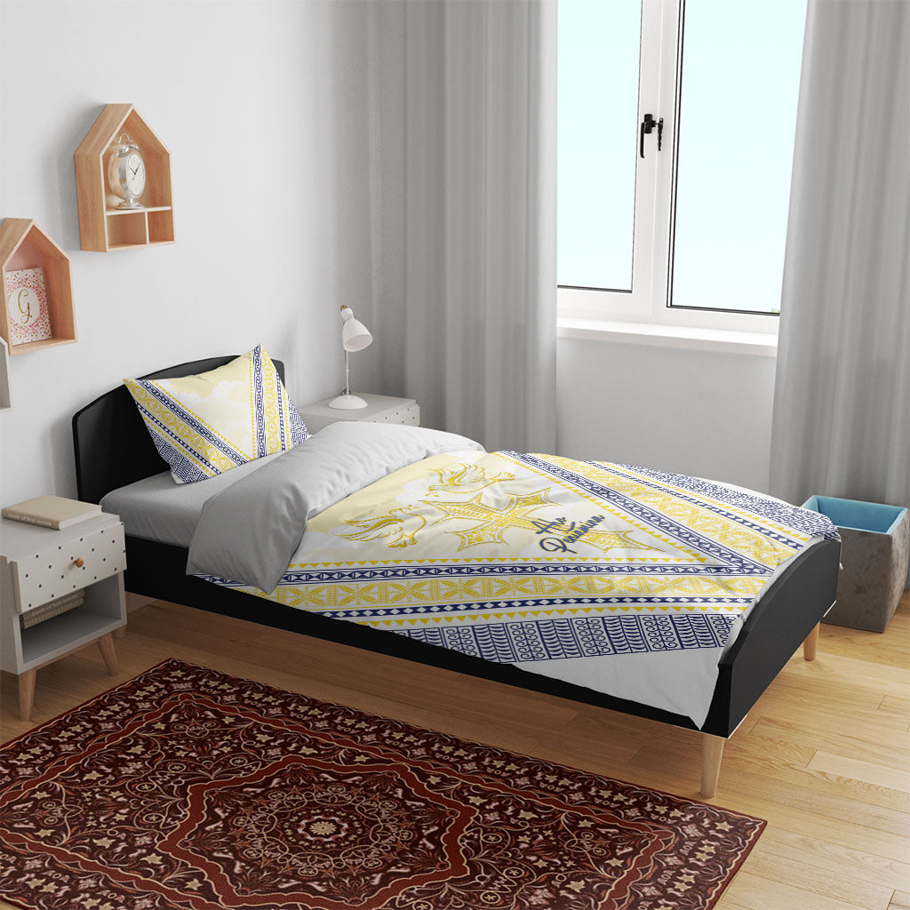 Peniamina Gospel Day Niue Bedding Set Cross Dove Hiapo Pattern Yellow LT14 - Polynesian Pride