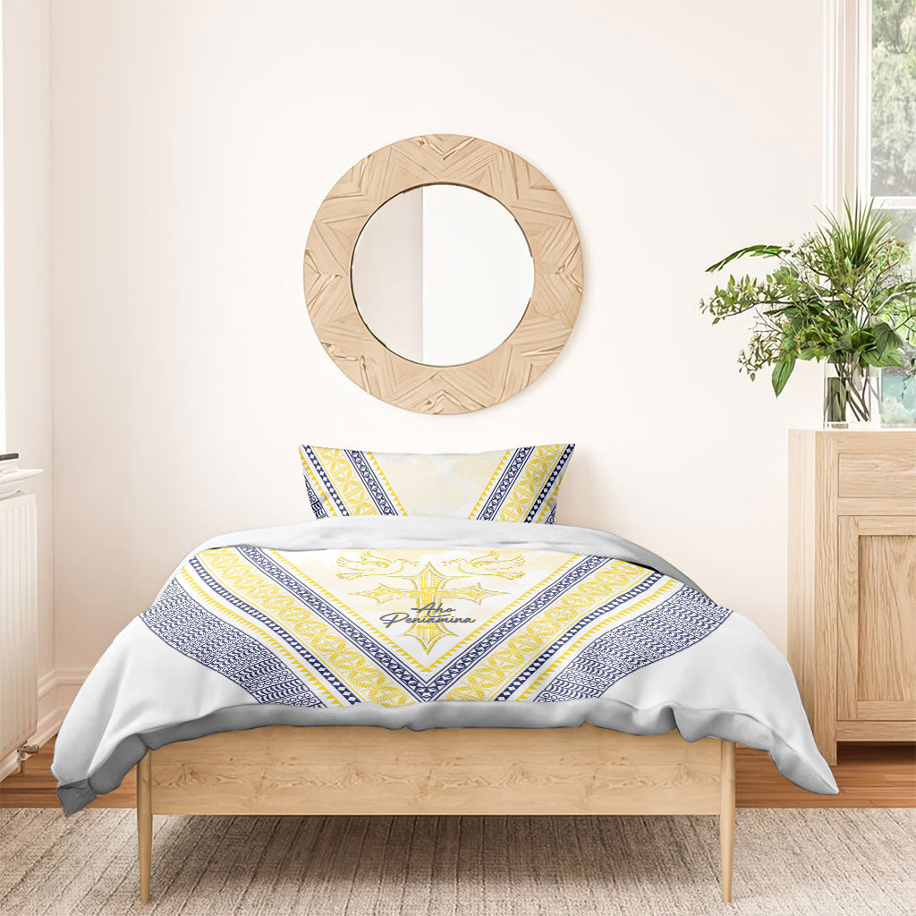 Peniamina Gospel Day Niue Bedding Set Cross Dove Hiapo Pattern Yellow LT14 - Polynesian Pride