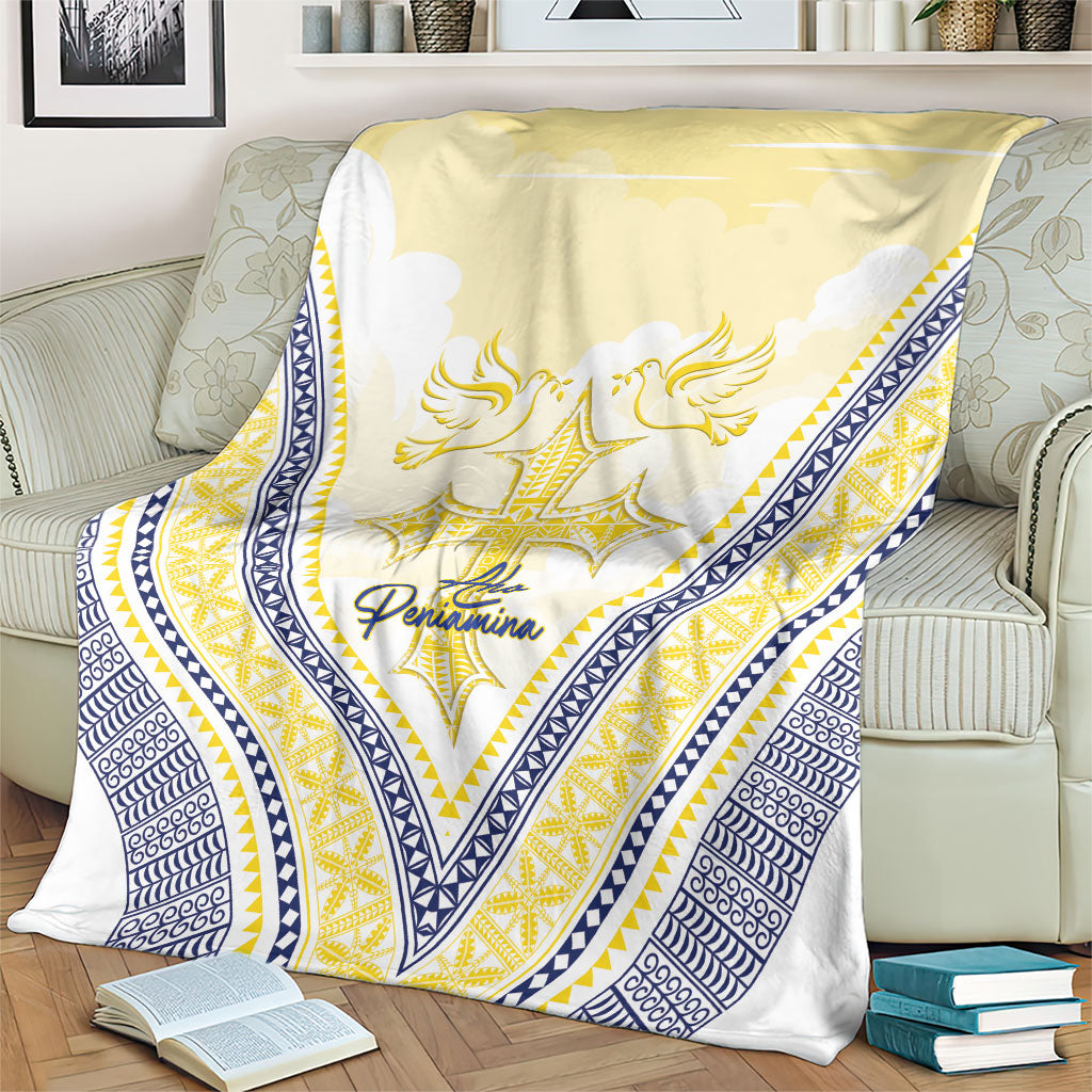 Peniamina Gospel Day Niue Blanket Cross Dove Hiapo Pattern Yellow