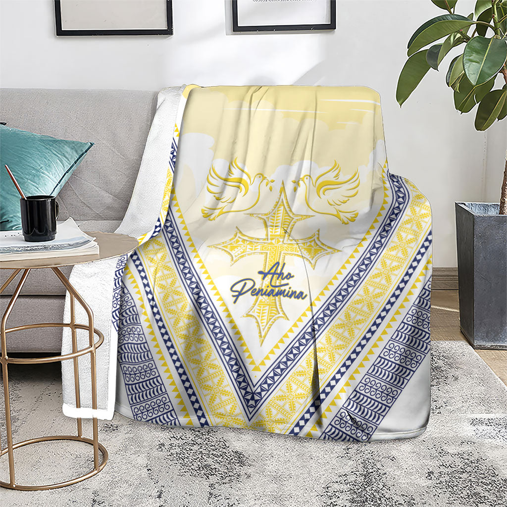Peniamina Gospel Day Niue Blanket Cross Dove Hiapo Pattern Yellow
