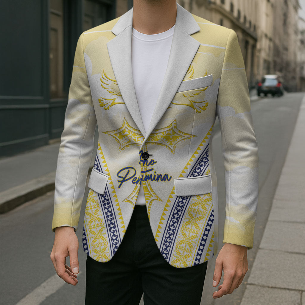 Peniamina Gospel Day Niue Blazer Cross Dove Hiapo Pattern Yellow