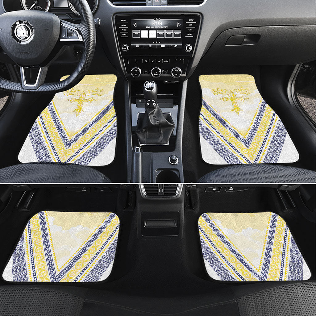 Peniamina Gospel Day Niue Car Mats Cross Dove Hiapo Pattern Yellow LT14 Set 4pcs Yellow - Polynesian Pride