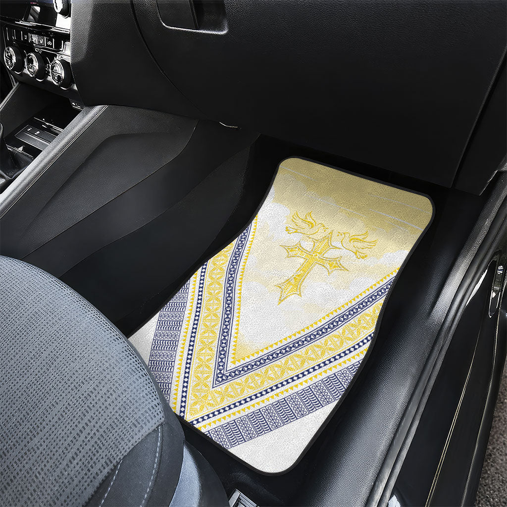 Peniamina Gospel Day Niue Car Mats Cross Dove Hiapo Pattern Yellow LT14 - Polynesian Pride