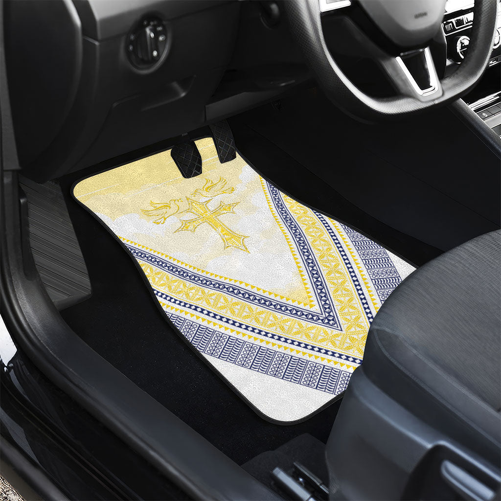 Peniamina Gospel Day Niue Car Mats Cross Dove Hiapo Pattern Yellow LT14 - Polynesian Pride