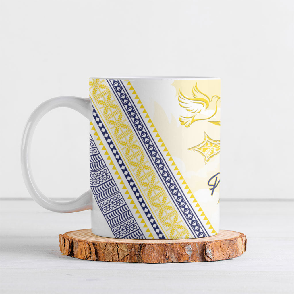 Peniamina Gospel Day Niue Ceramic Mug Cross Dove Hiapo Pattern Yellow LT14 Yellow - Polynesian Pride