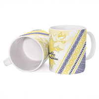 Peniamina Gospel Day Niue Ceramic Mug Cross Dove Hiapo Pattern Yellow LT14 - Polynesian Pride
