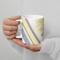 Peniamina Gospel Day Niue Ceramic Mug Cross Dove Hiapo Pattern Yellow LT14 - Polynesian Pride
