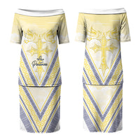 Peniamina Gospel Day Niue Couples Matching Puletasi and Hawaiian Shirt Cross Dove Hiapo Pattern Yellow