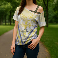 Peniamina Gospel Day Niue Cross Shoulder Shirt Cross Dove Hiapo Pattern Yellow LT14 - Polynesian Pride