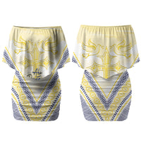 Peniamina Gospel Day Niue Family Matching Off Shoulder Short Dress and Hawaiian Shirt Cross Dove Hiapo Pattern Yellow LT14 Mom's Dress Yellow - Polynesian Pride