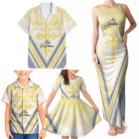 Peniamina Gospel Day Niue Family Matching Tank Maxi Dress and Hawaiian Shirt Cross Dove Hiapo Pattern Yellow LT14 - Polynesian Pride
