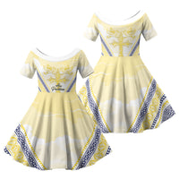 Peniamina Gospel Day Niue Family Matching Tank Maxi Dress and Hawaiian Shirt Cross Dove Hiapo Pattern Yellow LT14 Daughter's Dress Yellow - Polynesian Pride