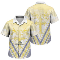 Peniamina Gospel Day Niue Family Matching Tank Maxi Dress and Hawaiian Shirt Cross Dove Hiapo Pattern Yellow LT14 Son's Shirt Yellow - Polynesian Pride