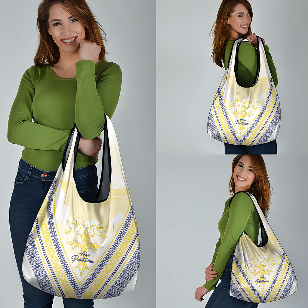 Peniamina Gospel Day Niue Grocery Bag Cross Dove Hiapo Pattern Yellow LT14 - Polynesian Pride
