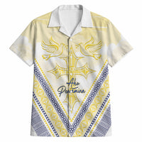 Peniamina Gospel Day Niue Hawaiian Shirt Cross Dove Hiapo Pattern Yellow LT14 Yellow - Polynesian Pride