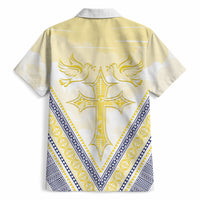 Peniamina Gospel Day Niue Hawaiian Shirt Cross Dove Hiapo Pattern Yellow LT14 - Polynesian Pride