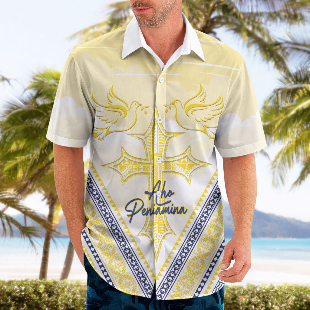 Peniamina Gospel Day Niue Hawaiian Shirt Cross Dove Hiapo Pattern Yellow LT14 - Polynesian Pride