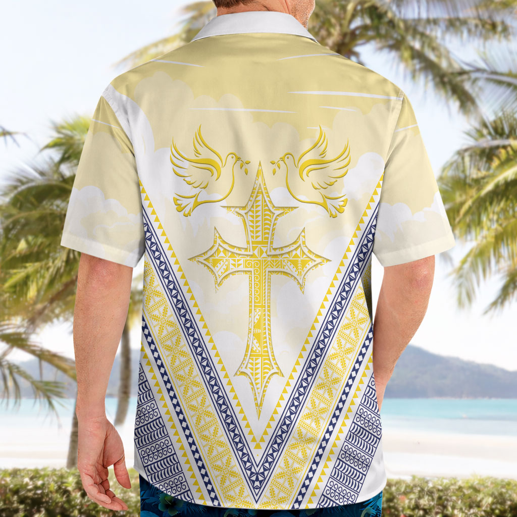 Peniamina Gospel Day Niue Hawaiian Shirt Cross Dove Hiapo Pattern Yellow LT14 - Polynesian Pride