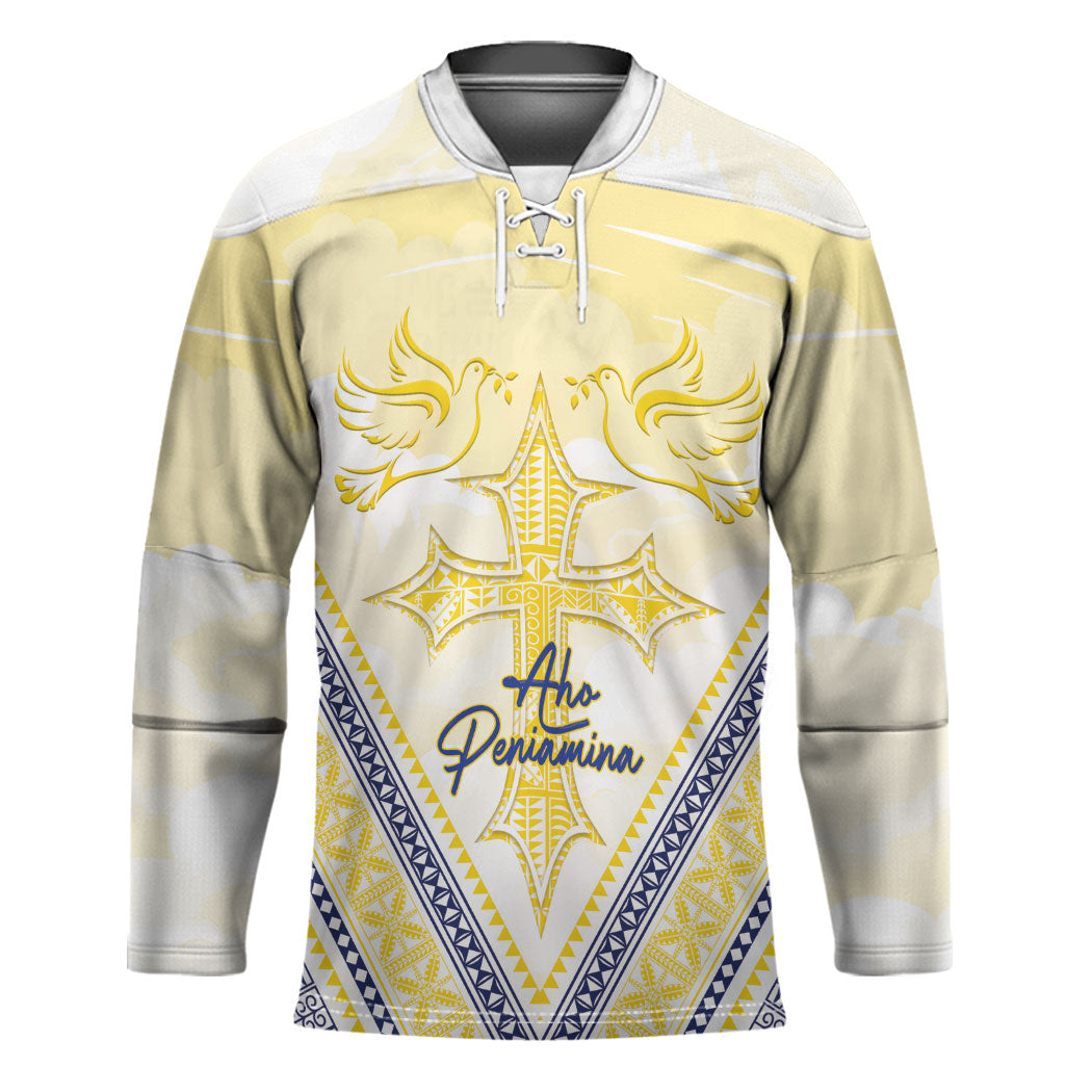 Peniamina Gospel Day Niue Hockey Jersey Cross Dove Hiapo Pattern Yellow LT14 Unisex Yellow - Polynesian Pride