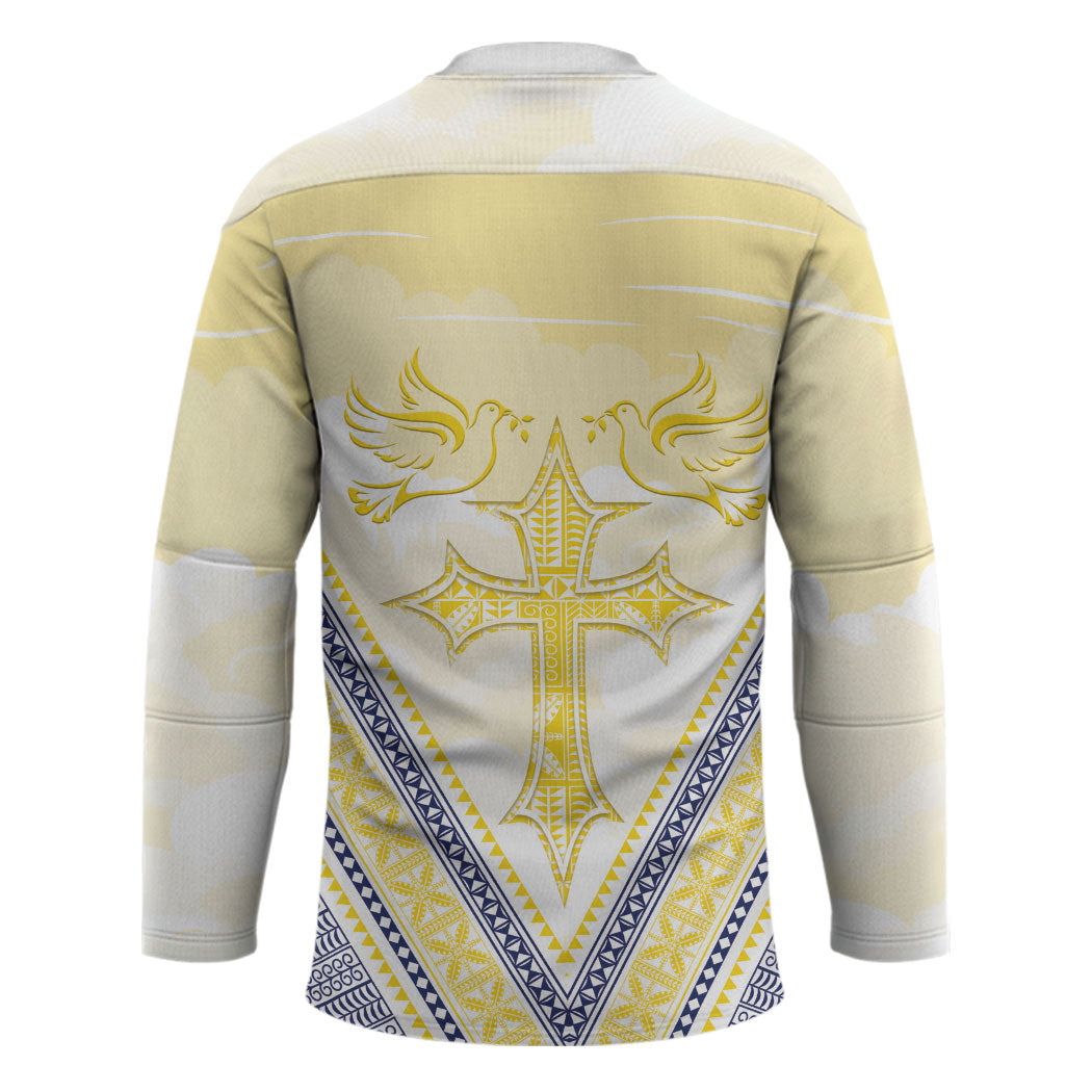 Peniamina Gospel Day Niue Hockey Jersey Cross Dove Hiapo Pattern Yellow LT14 - Polynesian Pride